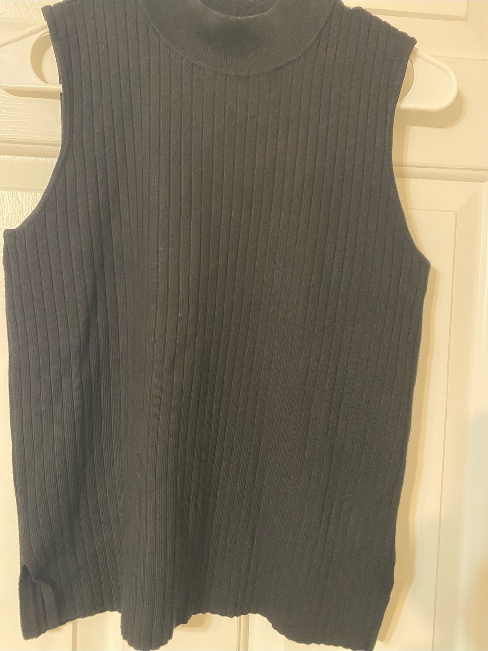 Marled Black Ribbed Mock Neck Sleeveless Top